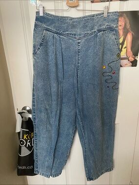VINTAGE high waist embellished denim pants